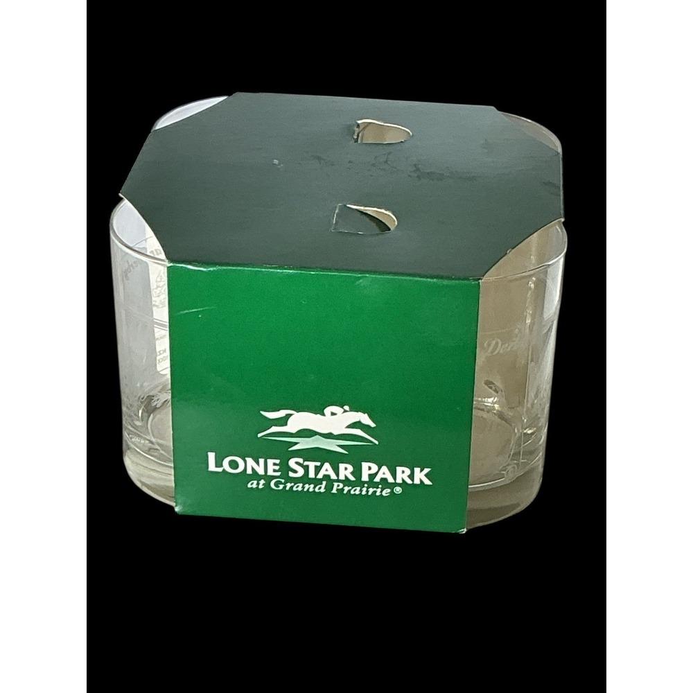 Lone Star Park Dbl Old Fashion whiskey glasses set‎ of 4 Horse Racing Glasses